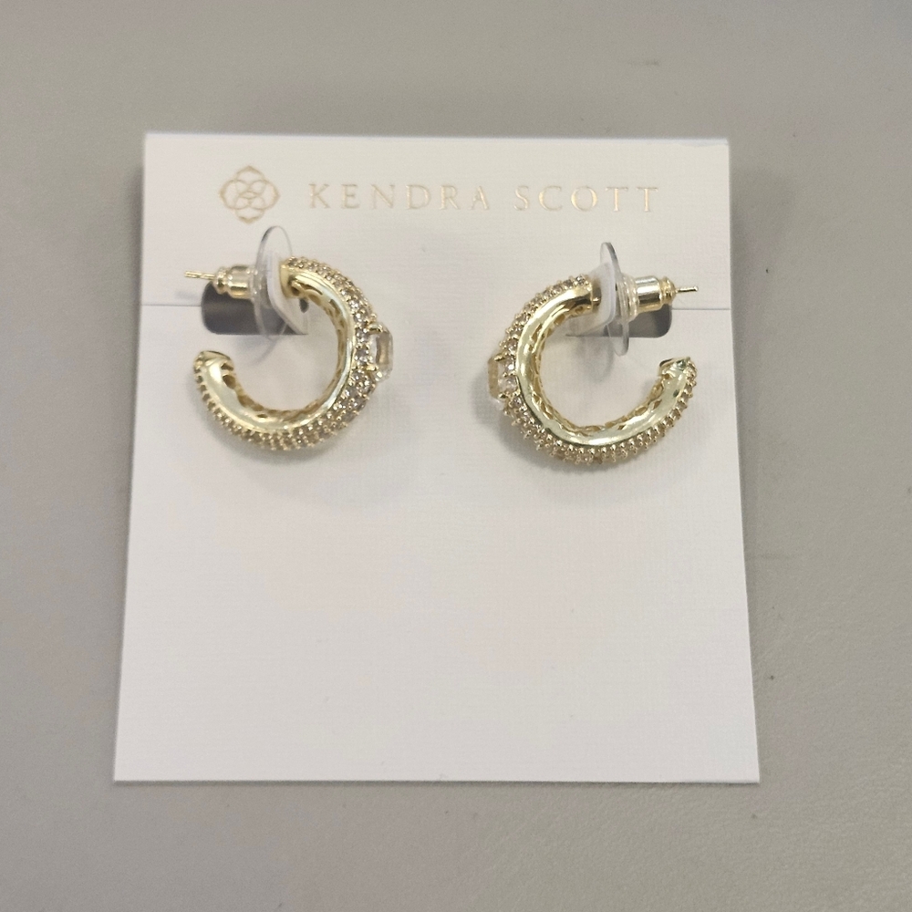 NWT Kendra Scott Gold Bella Cubic Zirconia Hoop Earrings